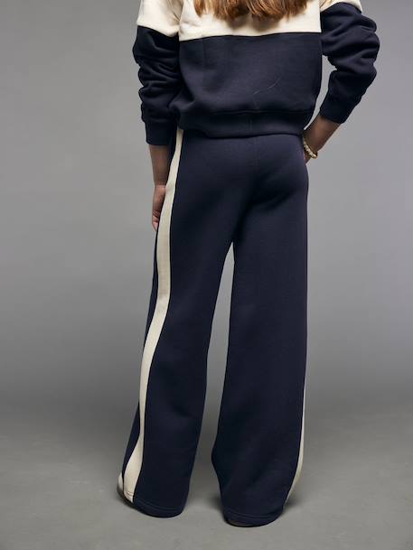 Pantalon jogging jambes larges fille bandes côtés marine - vertbaudet enfant 
