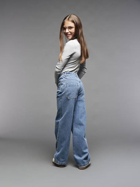 Jean loose fille bleu moyen+denim gris - vertbaudet enfant 