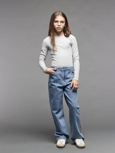 Jean loose fille bleu moyen+denim gris - vertbaudet enfant 