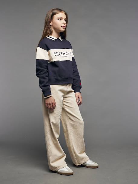 Pantalon large en velours côtelé fille anthracite+écru - vertbaudet enfant 