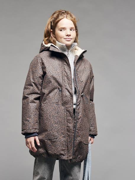 Parka fille léopard doublée sherpa marine - vertbaudet enfant 