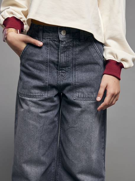 Jean large poches charpentier fille bleu moyen+denim gris - vertbaudet enfant 
