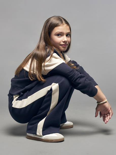 Pantalon jogging jambes larges fille bandes côtés marine - vertbaudet enfant 