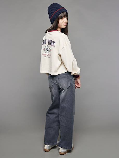 Wijde jeans met timmermanszakken voor meisjes JONEN denimgrijs+middenblauw - vertbaudet enfant 