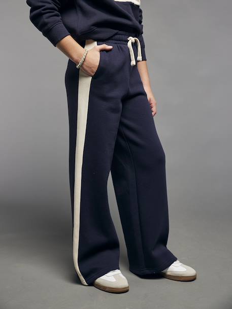 Pantalon jogging jambes larges fille bandes côtés marine - vertbaudet enfant 
