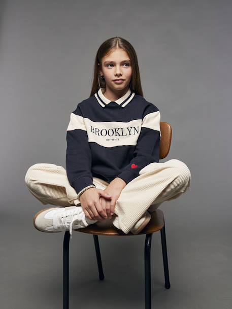 Sweat col polo fille marine - vertbaudet enfant 