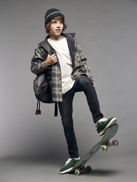 Chemise garçon réversible flanelle et velours anthracite - vertbaudet enfant 