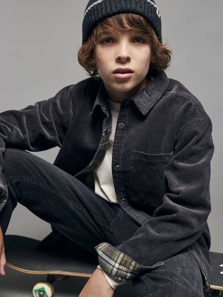 Chemise garçon réversible flanelle et velours anthracite - vertbaudet enfant 