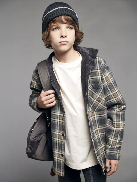 Chemise garçon réversible flanelle et velours anthracite - vertbaudet enfant 