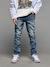 Slim fit jeans met destroyed effect JONEN stone+zwart denim - vertbaudet enfant 