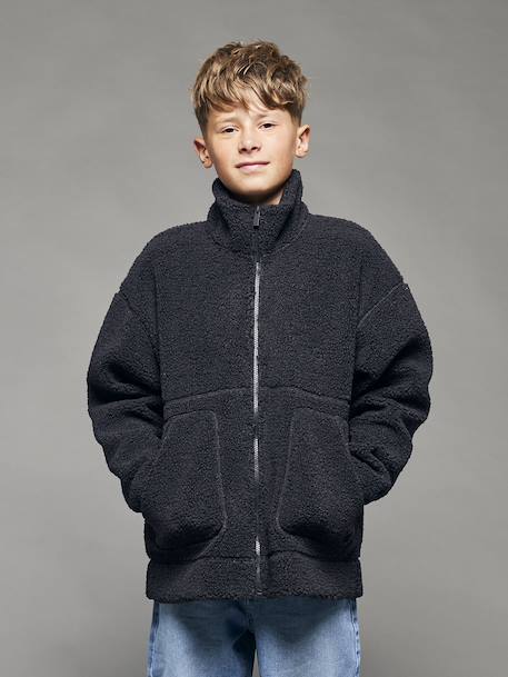 Sweater in sherpa met lange mouwen voor jongens JONEN antraciet - vertbaudet enfant 