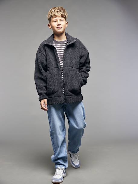 Sweater in sherpa met lange mouwen voor jongens JONEN antraciet - vertbaudet enfant 
