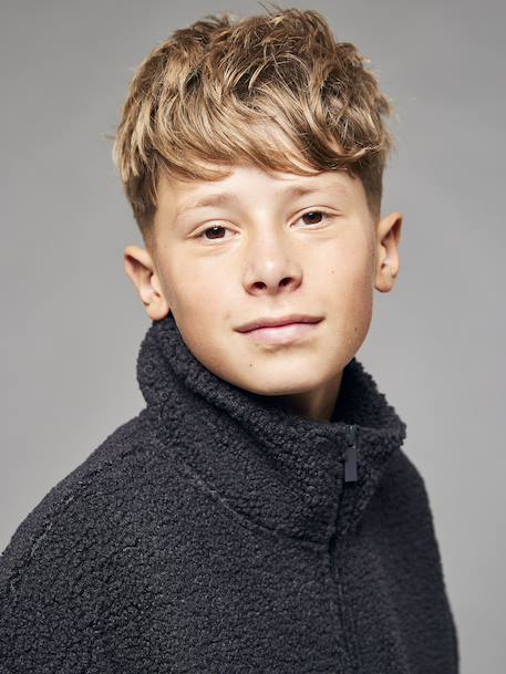 Sweater in sherpa met lange mouwen voor jongens JONEN antraciet - vertbaudet enfant 