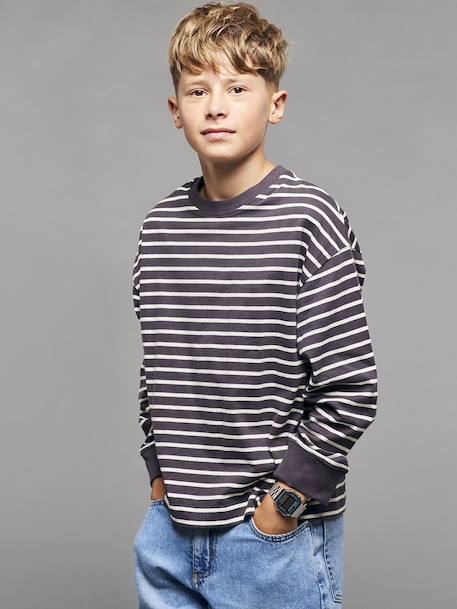 Gestreept T-shirt jongens JONEN antraciet - vertbaudet enfant 