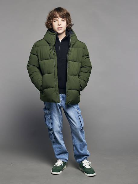 Puffy donsjack JONEN antraciet+kaki - vertbaudet enfant 