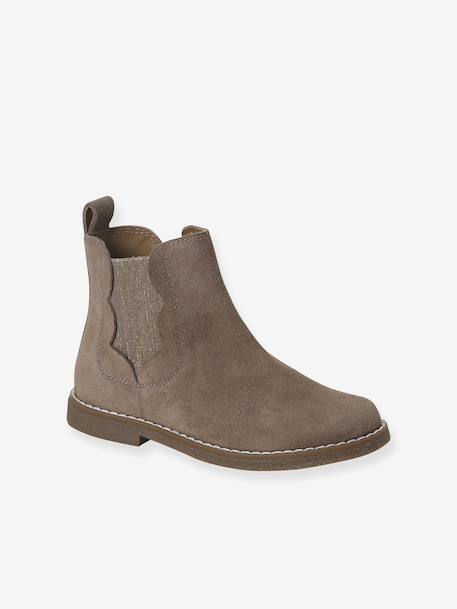 Leren meisjeslaarzen met schulprandjes bruin+marineblauw+taupe+veel beige+zwart - vertbaudet enfant 