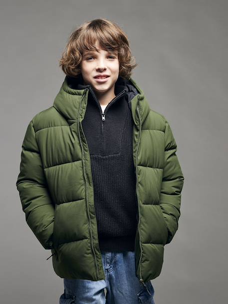 Doudoune garçon puffy anthracite+kaki - vertbaudet enfant 