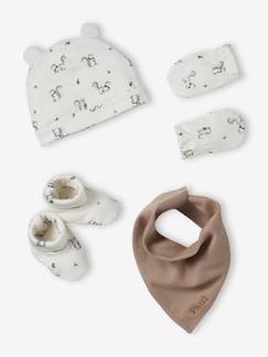 Bébé-Accessoires-Ensemble bonnet, moufles, foulard et chaussons bébé