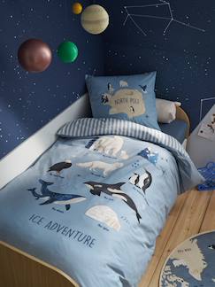 Linge de maison et décoration-Parure housse de couette + taie d'oreiller enfant PÔLE NORD, avec coton recyclé