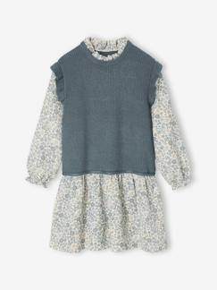 -Robe effet 2 en 1 bi-matière fille