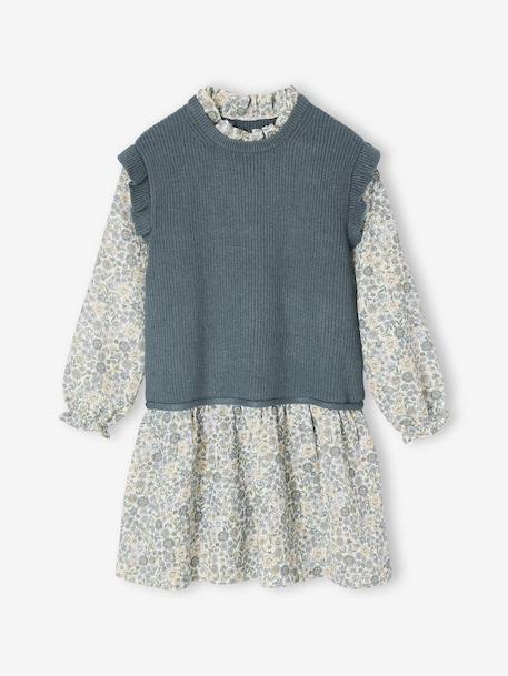 Robe effet 2 en 1 bi-matière fille vert sapin - vertbaudet enfant 