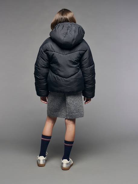 Doudoune fille courte à capuche noir - vertbaudet enfant 