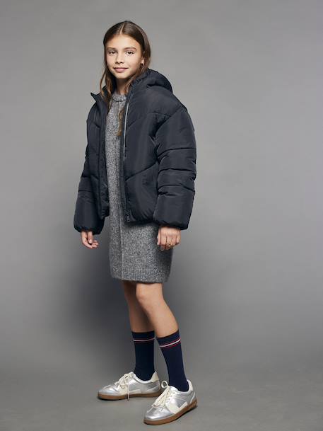 Doudoune fille courte à capuche noir - vertbaudet enfant 