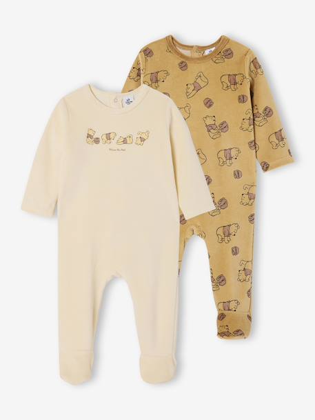 Set van 2 Disney® WINNIE L'OURSON babyslaappakjes van fluweel / velours cappuccino - vertbaudet enfant 