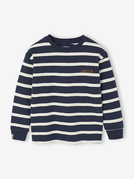Tee-shirt rayé manches longues garçon bleu nuit+écru - vertbaudet enfant 