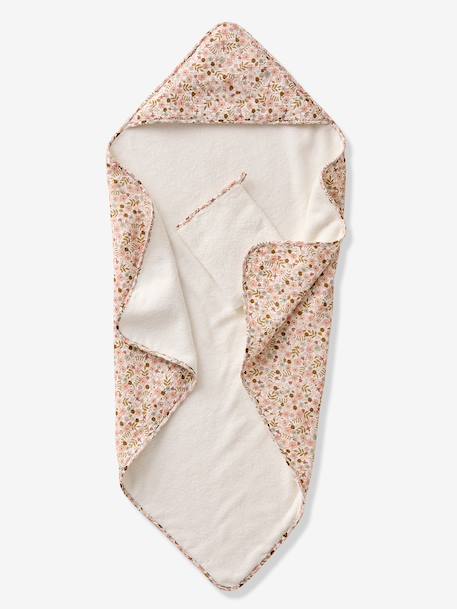 Badcape van katoengaas om te personaliseren + washandje FLORA wit, bedrukt - vertbaudet enfant 