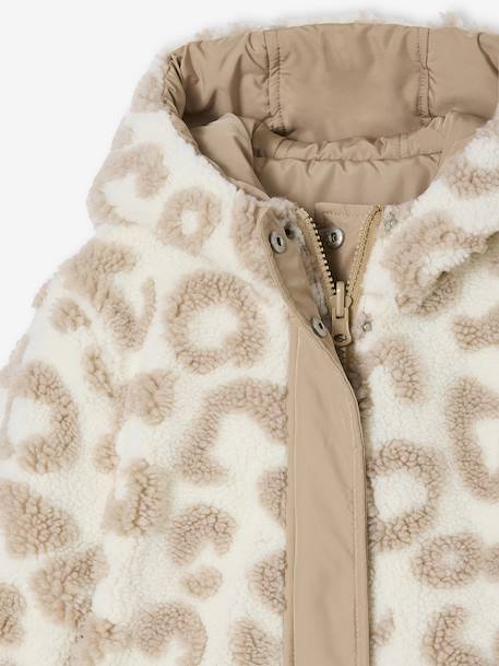 Donsjack met capuchon omkeerbaar luipaard meisjes mokka - vertbaudet enfant 