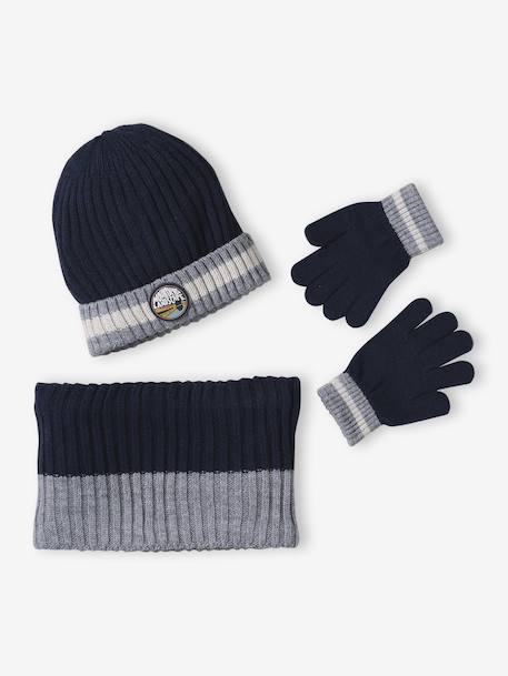 Garçon-Ensemble garçon bonnet + snood + gants « Montagnes »