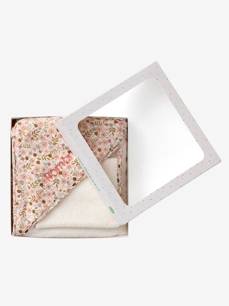 Badcape van katoengaas om te personaliseren + washandje FLORA wit, bedrukt - vertbaudet enfant 