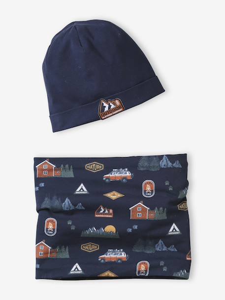 Babyset jongen muts + snood « Nature » marineblauw - vertbaudet enfant 