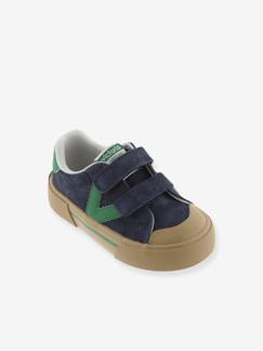 -Baskets enfant cuir et contrast à scratchs