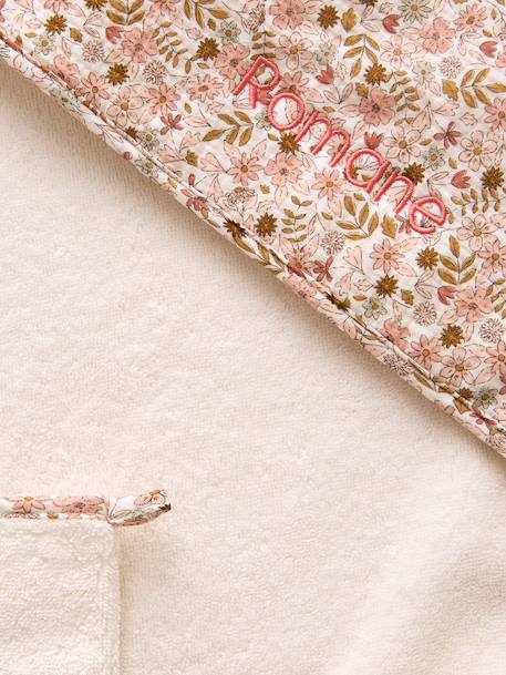 Badcape van katoengaas om te personaliseren + washandje FLORA wit, bedrukt - vertbaudet enfant 