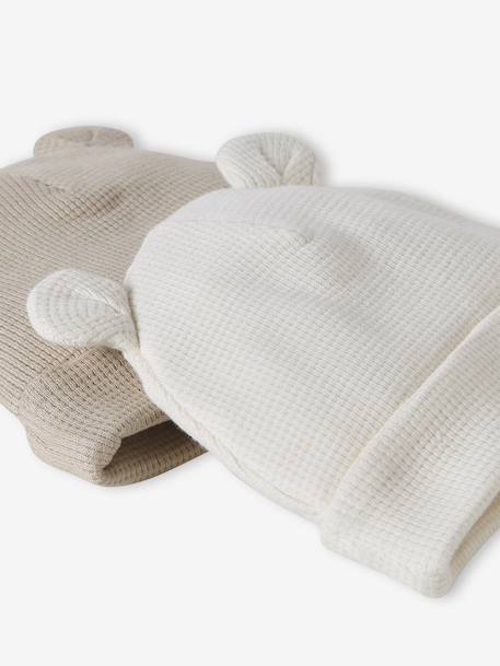 Lot de 2 bonnets naissance à oreilles d'ours bleu pâle+écru - vertbaudet enfant 