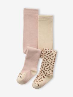 Bébé-Chaussettes, Collants-Lot De 2 Collants Bébé Fille A Motifs Léopard Un lot de 2 collants bébé fille à motifs léopard all over et à tête de léopard sur le dessus des pieds.