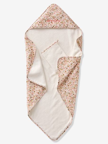 Badcape van katoengaas om te personaliseren + washandje FLORA wit, bedrukt - vertbaudet enfant 