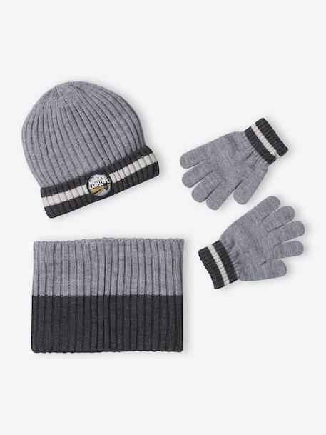 Garçon-Ensemble garçon bonnet + snood + gants « Montagnes »