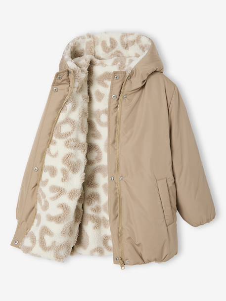 Doudoune fille réversible léopard moka - vertbaudet enfant 