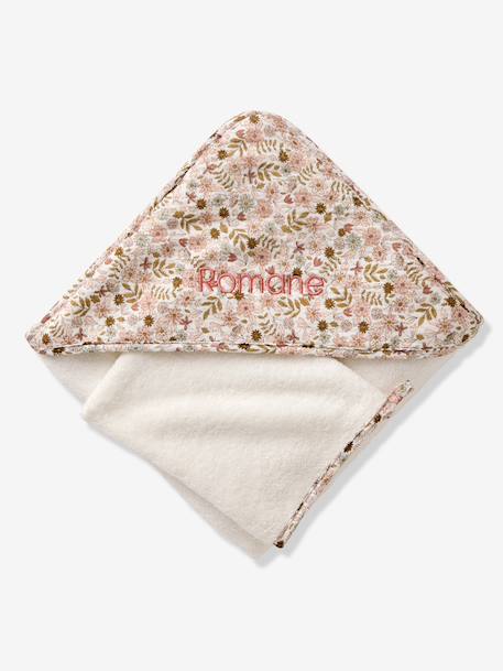 Badcape van katoengaas om te personaliseren + washandje FLORA wit, bedrukt - vertbaudet enfant 