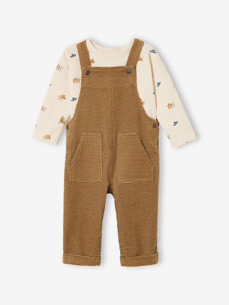Ensemble bébé salopette en velours + T-shirt caramel - vertbaudet enfant 