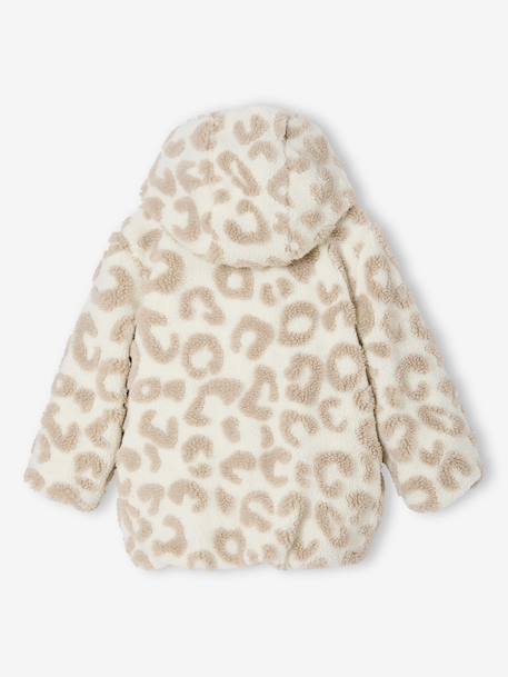 Donsjack met capuchon omkeerbaar luipaard meisjes mokka - vertbaudet enfant 