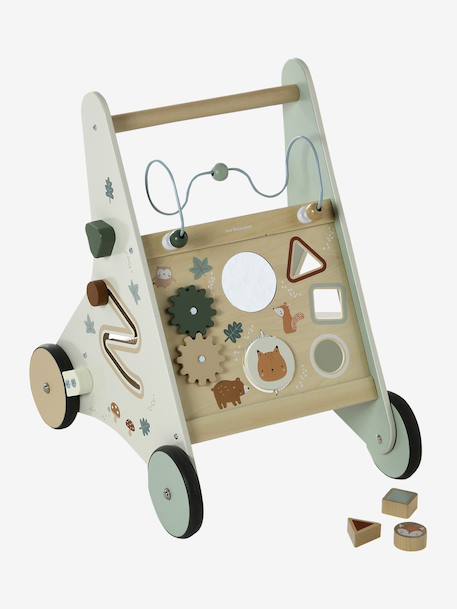 Chariot de marche avec freins en bois FSC®100% bois+jaune+rouge - vertbaudet enfant 