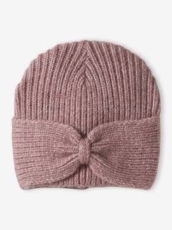 -Bonnet fille en maille côtelée avec noeud fantaisie
