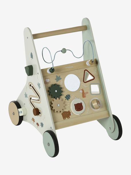 Chariot de marche avec freins en bois FSC®100% bois+jaune+rouge - vertbaudet enfant 
