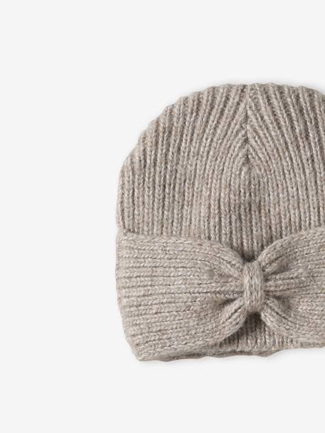 Bonnet fille en maille côtelée avec noeud fantaisie beige chiné+cannelle+vieux rose - vertbaudet enfant 