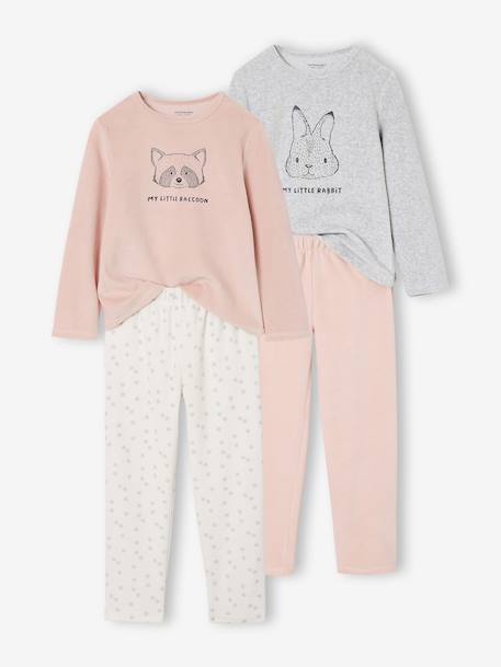Lot de 2 pyjamas fille velours animaux gris chiné - vertbaudet enfant 