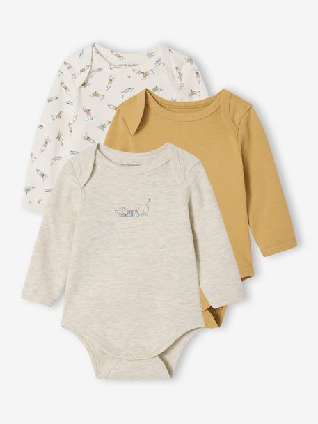 Lot de 3 bodies naissance avec ouverture américaine beige chiné - vertbaudet enfant 